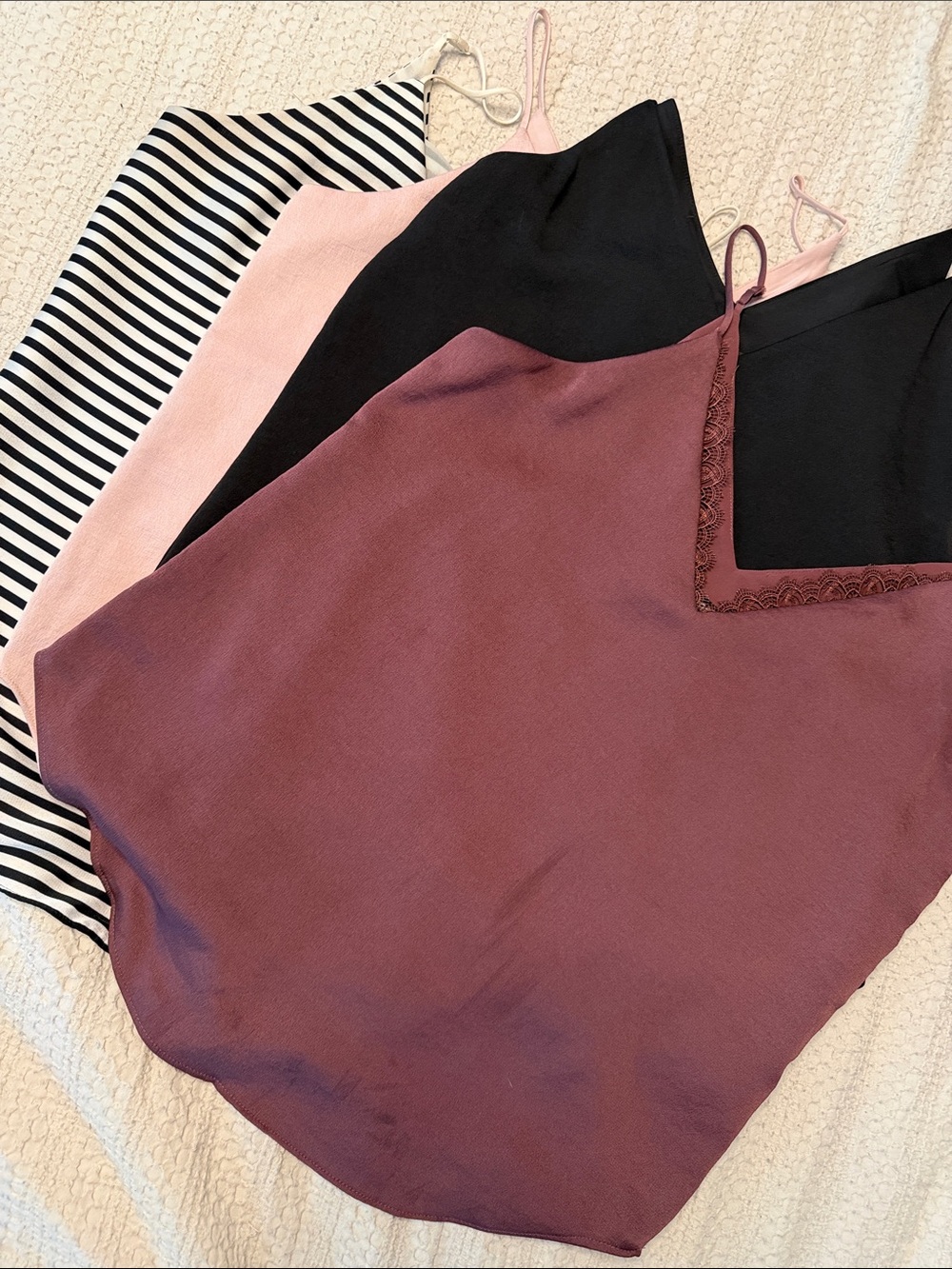 Express Multi-Color Satin Cami Set - Mauve, Black, Blush & Black/White Stripe